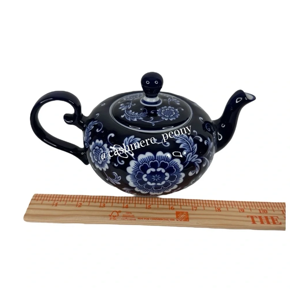 Pier 1 Cobalt Blue Mandarin Floral Tea Set - Tea Pot and 4 Cups